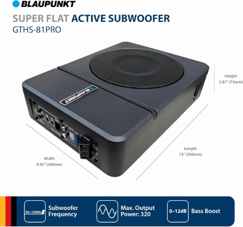 (M) 944SUBWOOFER AMPLIFICADO BLAUPUNKT GTHS-81PRO DE 8" Y 320 VATIOS, COLOR NEGRO O PLATEADO