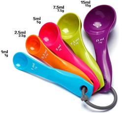 Set cucharitas medidores x 5 plástico colores