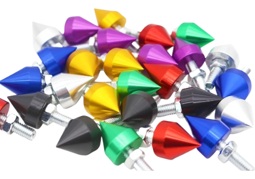 TORNILLOS DECORATIVOS PARA PLACA (PAR PUNTAS) (VERDE/ROJO/AZUL/DORADO)