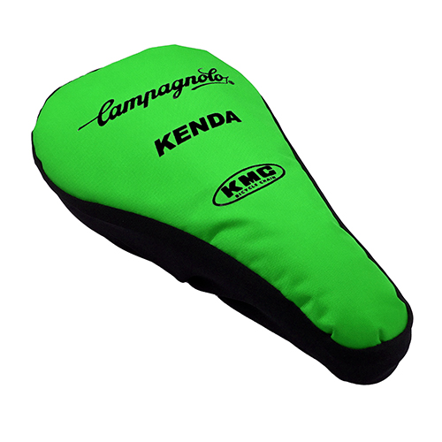 Cubre asiento para bicicleta de likra con vinil acojinado verde fosforecente