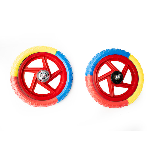 Rodadas para bicicleta R12 EVA rojo/azul/amarillo rin rojo con cuerda (Jgo) Eva