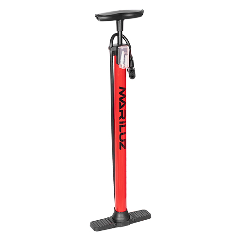 Bomba de pie para inflar grande (480mm) con valvula francesa y americana rojo