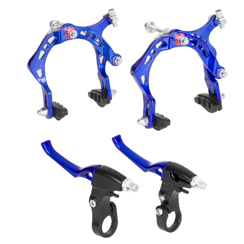 Freno caliper para bicicleta BMX aluminio azul con zapatas, palanca y cable S. Shine
