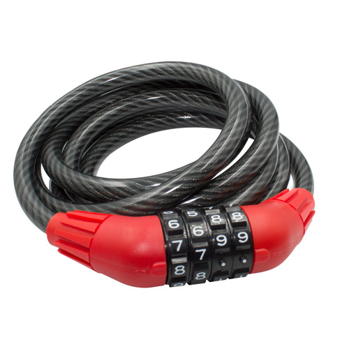 Candado de cable para bicicleta L:180cm G:10mm espiral de combinacion negro con rojo