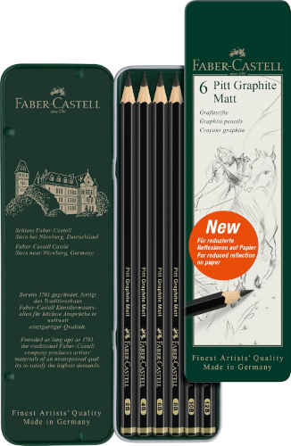 Faber-Castell Pitt - 6 lápices mate de grafito (B, 4B, 6B, 8B, 10B, 12B)