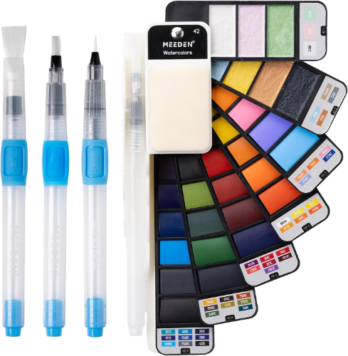 MEEDEN Juego de pintura de acuarela de viaje: paleta de pintura de acuarela de 42 colores