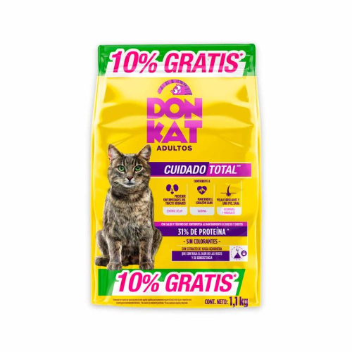 Alimento Para Gato Donkat Adulto Cuidado Total x 1100gr Gratis 10% S