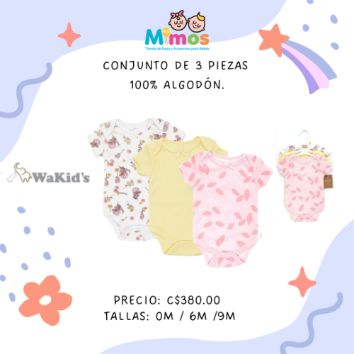 Conjunto de 3 mamelucos Wakids niña