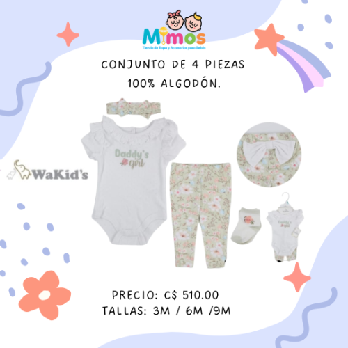 Conjunto de algodon 4 piezas Floreado Wakids
