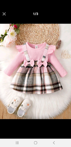 Vestido Rosado a cuadros con lazitos