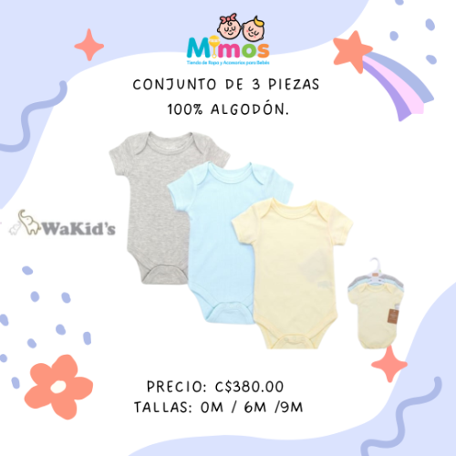 Conjunto 3 piezas mamelucos wakids niño