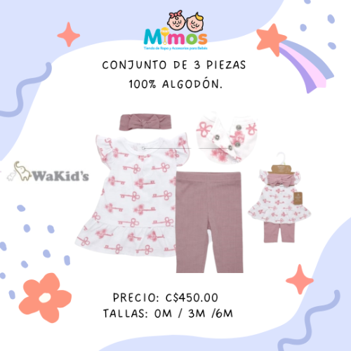 Conjunto de algodón 3 piezas Floreado rosa Wakids