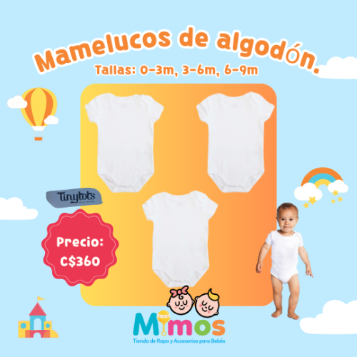 Mamelucos de algodón Blancos 3 piezas Tinytots