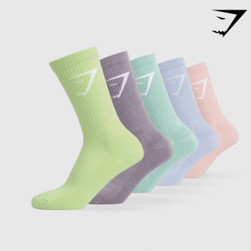 Crew Socks 5pk - Sage Green/Silver Lilac/Lido Green/Purple/Pink