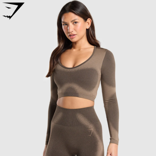 Blur Seamless Long Sleeve Crop Top - Archive Brown/Soul Brown(M)