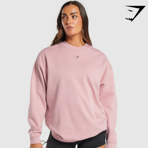 Strong Girl Lifting Club Oversized Graphic Crew - Light Pink(S)
