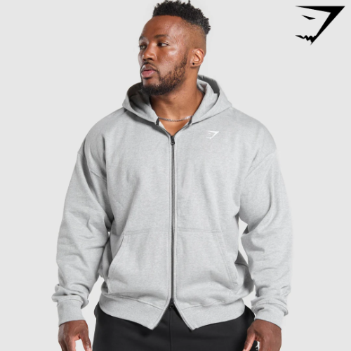 Power Zip Hoodie (L) - Light Grey Core Marl