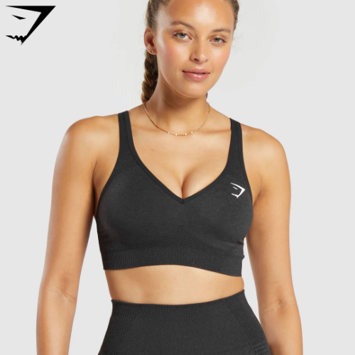 Vital Seamless 2.0 V Neck Sports Bra - Black Marl(S)