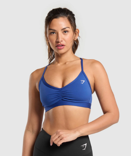 Ruched Strappy Sports Bra - Wave Blue(M)