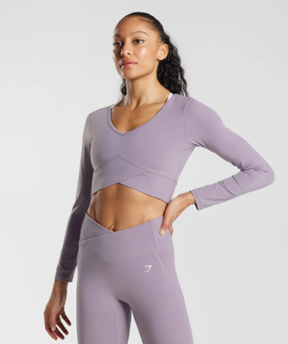 CROSSOVER LONG SLEEVE CROP TOP lavender(S)