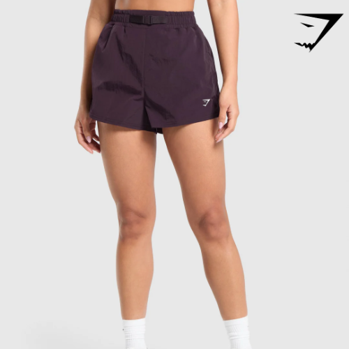 Buckle Waisted Shorts - Plum Brown(S)