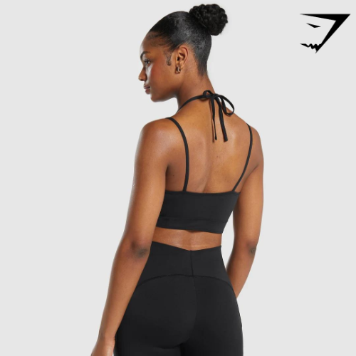 Halterneck Crop Cami Tank - Black(M)