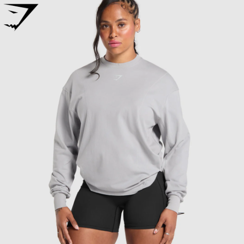 Power Oversized Long Sleeve Top - Silver Grey/Acid Wash Small Ball(S)
