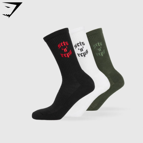 Sets and Reps 3pk Crew Socks - White/Winter Olive/Black(S)