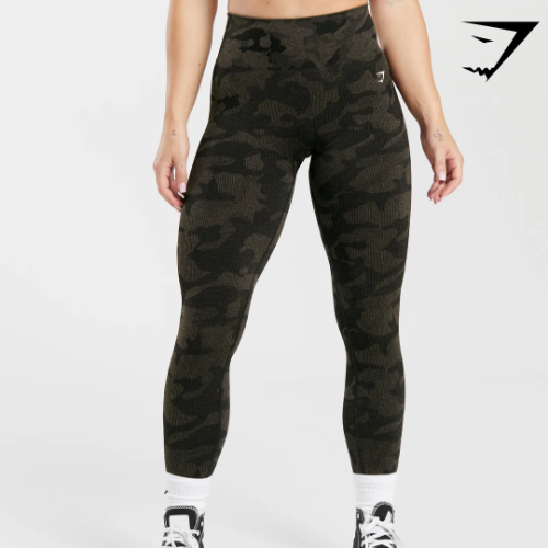 Adapt Camo Seamless Ribbed Leggings - Black/Camo Brown(M)
