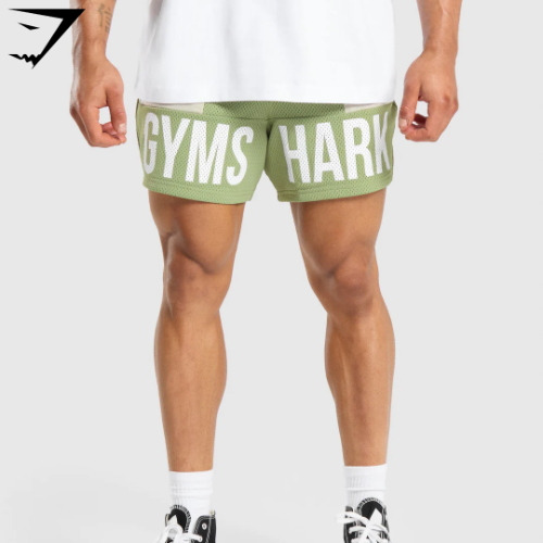 Brandmark Mesh 5" Shorts - Natural Sage Green/Pebble Grey(L)