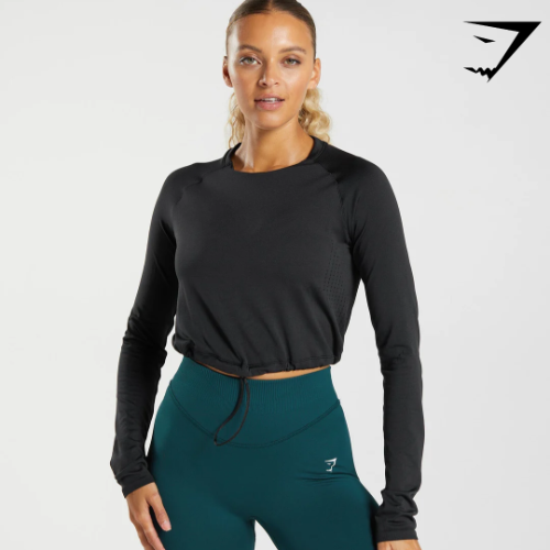 LONG SLEEVE CROP TOP black (S)