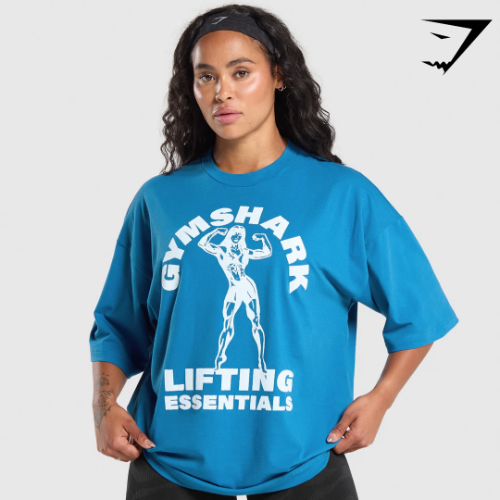 Strong Women Oversized T-Shirt - Retro Blue(M)
