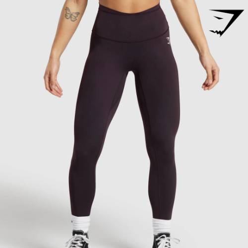 Mesh Waistband Leggings - Plum Brown(S)