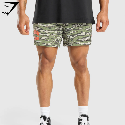 Printed Lifting Mesh 5" Shorts - Natural Sage Green(S)