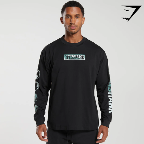 GLOBAL GRAPHIC LONG SLEEVE T-SHIRT(M) BLACK