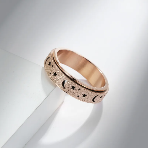 Anillo antiestres luna y estellas - Dorado - ANI135
