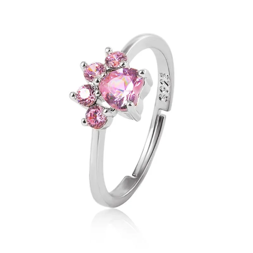 Huellita Circonias Rosa - Plateado - ANI059