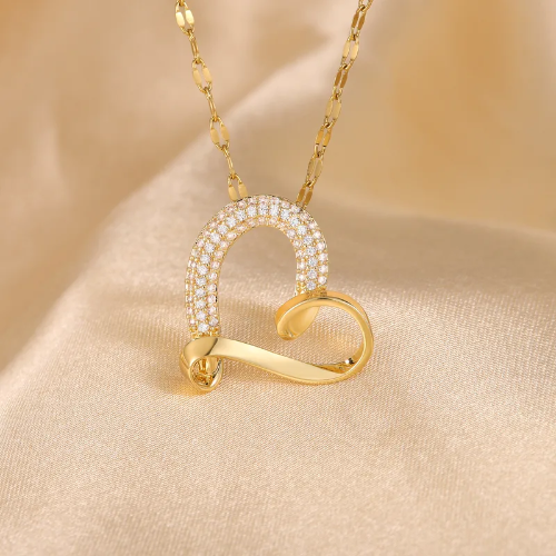 Collar Corazón con Circoneas Blancas - Dorado - COL205