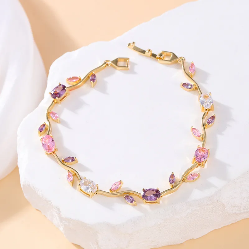 Pulsera Tulipan Púrpura Rosa - Dorado - PUL057