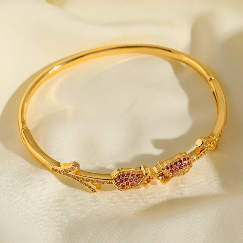 Brazalete de Tulipanes Rojos - Dorado - BRA087