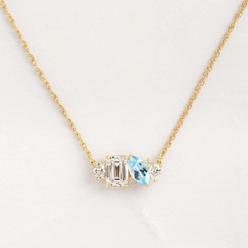 Collar de Circonea Blanca y Celeste - Dorado - COL153