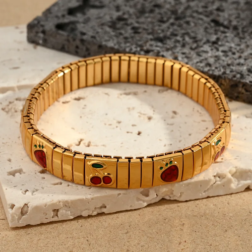 Pulsera Modular Italiana Fresa Cherry - Dorada - PUL043