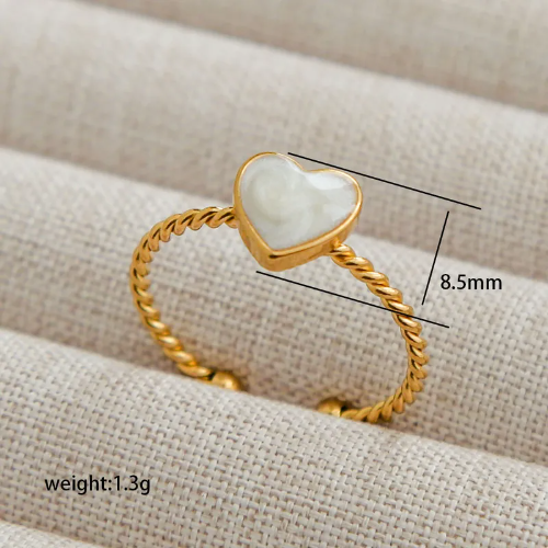 Anillo ajustable de corazón blanco - Dorado - ANI136