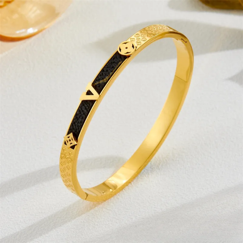 Estilo Louis Vuitton Elegante Forma de V con Incrustación de Cuero - Dorado - BRA022