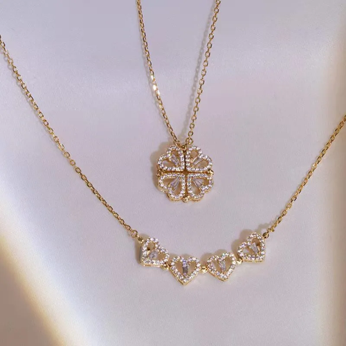 Collar Estilo Van Cleef Corazón 2 en 1 - Dorado - COL173