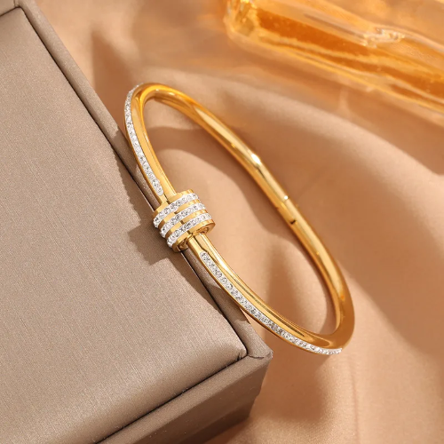 Brazalete Con Ronda Diamantada - Dorado - BRA060