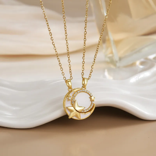 Collar de Pareja/Amistad Luna y Estrellas - Dorado - COL145