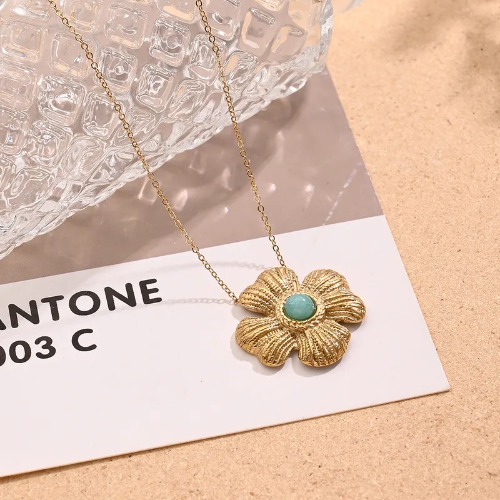 Casual Estilo Simple Sol Luna Flor Acero inoxidable - Dorado - COL060