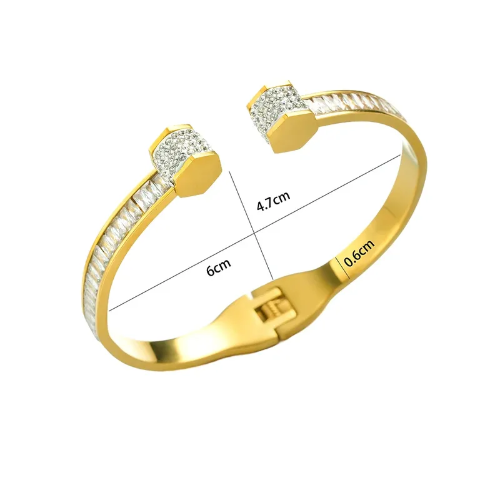 Brazalete Estilo Ladrillo Circoneas Blancas - Dorado - BRA066