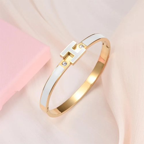 Estilo Hermes Brazalete Blanco - Dorado - BRA037